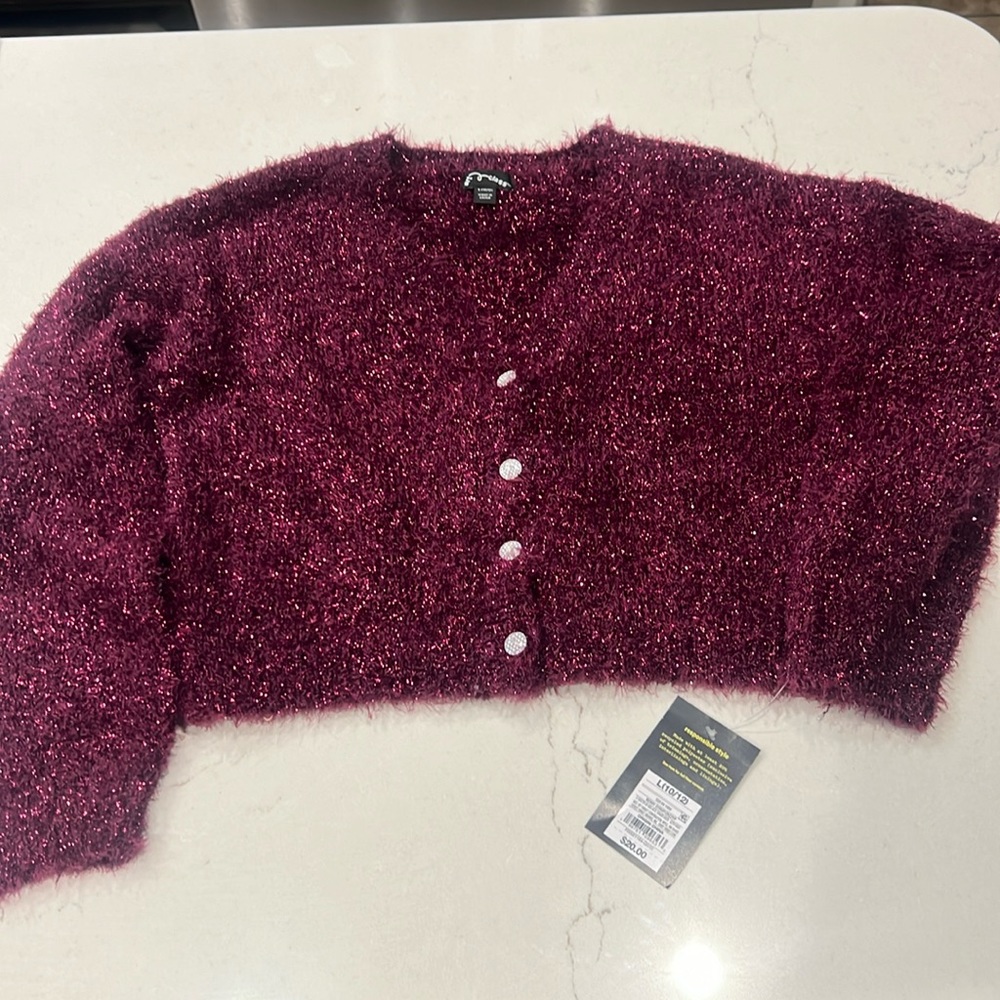 Girls Sparkly cropped button up sweater
